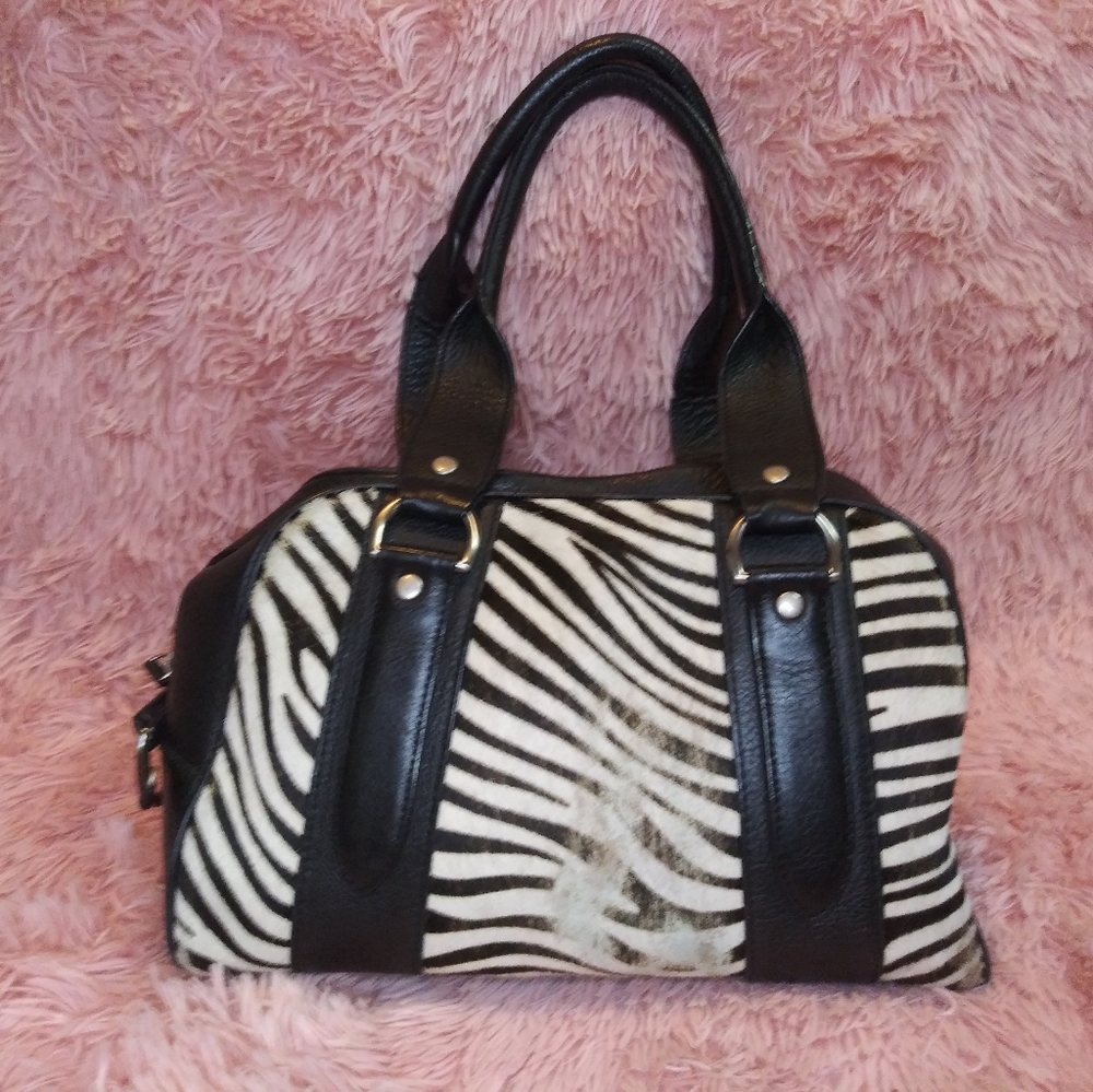 kate landry Purse Black White Zebra Distressed